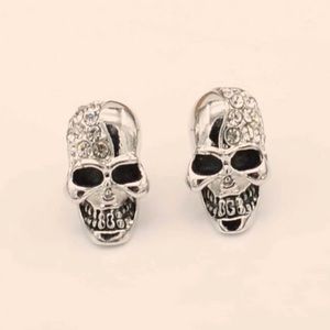 Silver & Rhinestone Skull Post Earrings